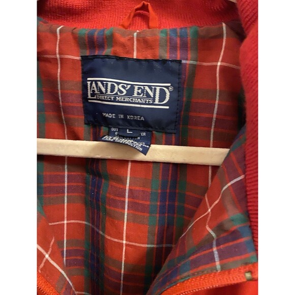 Vintage Lands' End Bomber Jacket Plaid Lining 80s Classic Preppy Women/Men Large - Picture 3 of 6